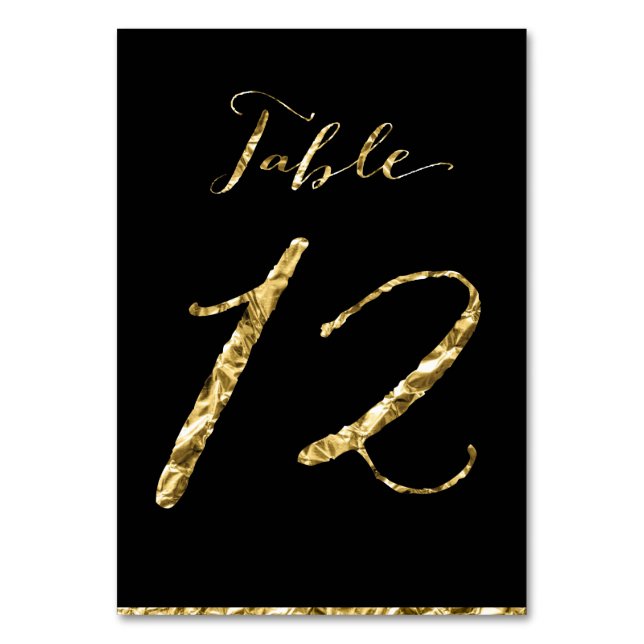 Gold Foil Wedding Table Numbers Black No. 12 (Front)