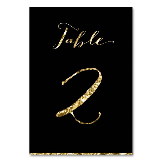 Gold Foil Wedding Table Numbers Black No. 2 (Front)