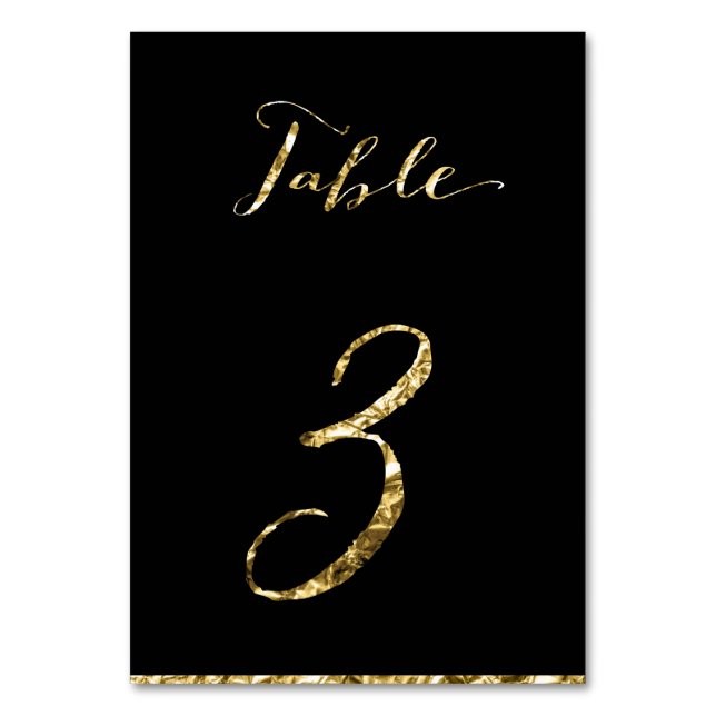 Gold Foil Wedding Table Numbers Black No. 3 (Front)