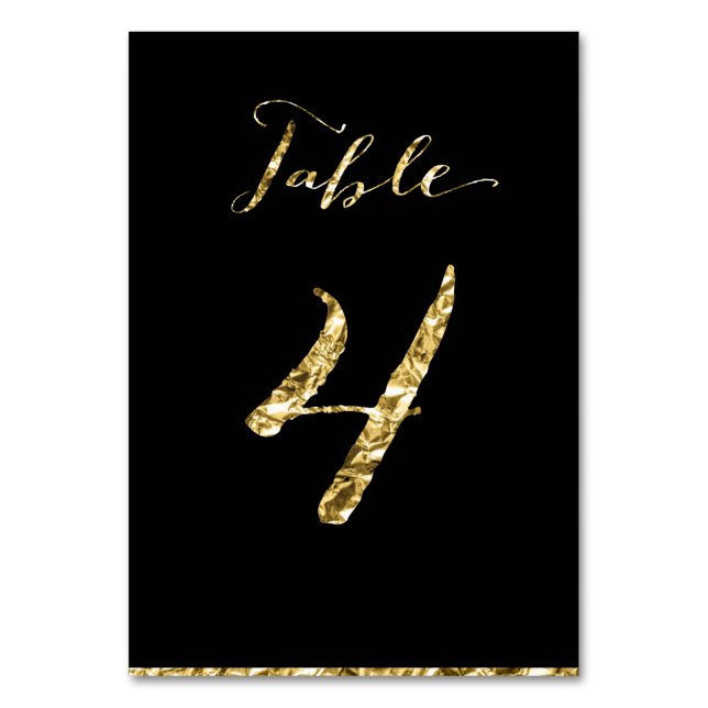 Gold Foil Wedding Table Numbers Black No. 4 (Front)