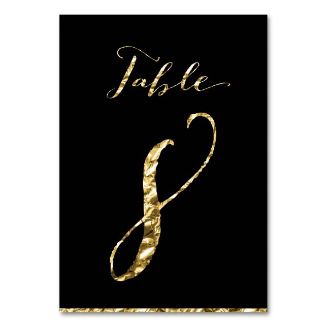 Gold Foil Wedding Table Numbers Black No. 8 (Front)