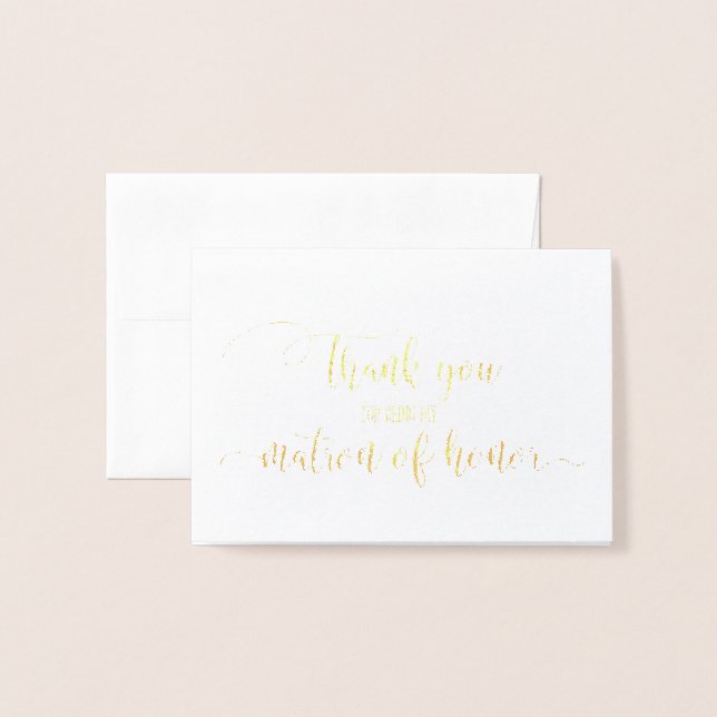 Gold Foil Wedding Thank You Card Matron Honour (Front With Envelope)