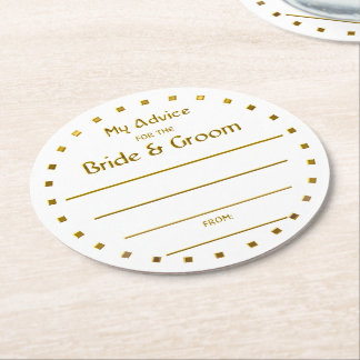 Gold Foil Wedding Two Cents For Bride & Groom Round Paper Coaster