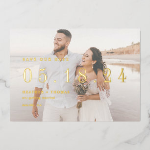 Gold Foil Wedding Unique Modern Save Our Date QR