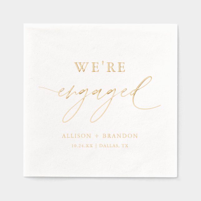 Gold Foil We're Engaged Engagement Party Napkins (Front)