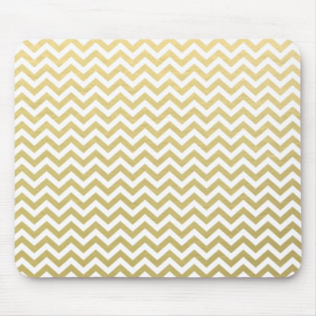 Gold Foil White Chevron Pattern Mouse Mat (Front)