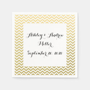 Gold Foil White Chevron Pattern Napkin