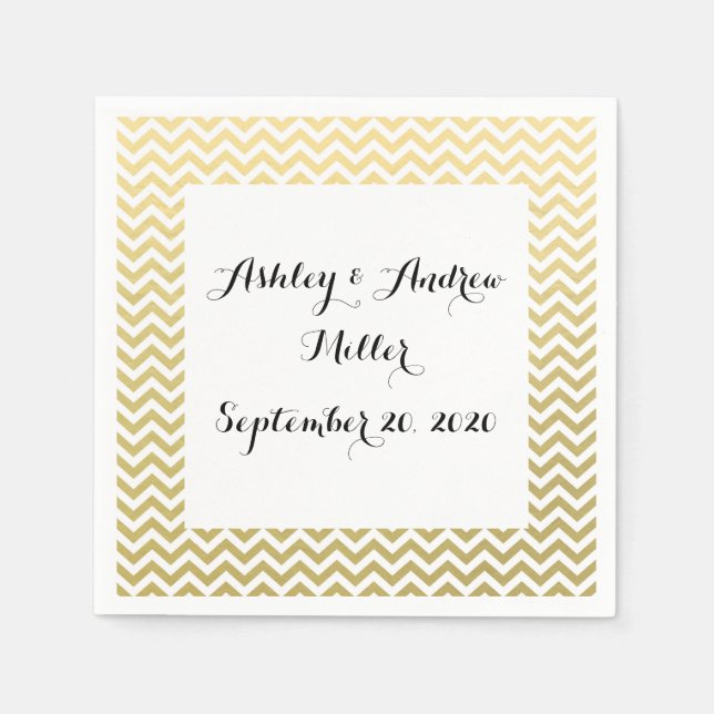 Gold Foil White Chevron Pattern Napkin (Front)