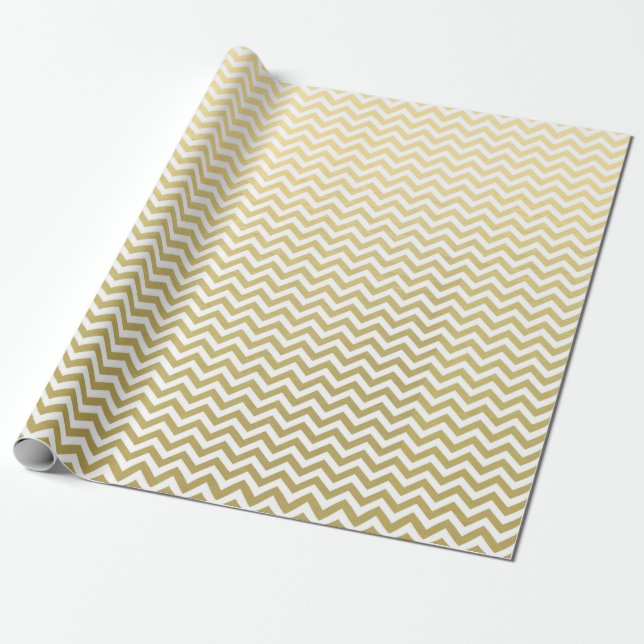 Gold Foil White Chevron Pattern Wrapping Paper (Unrolled)