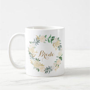 Gold Foil White Flower Wedding Party Bride Mug