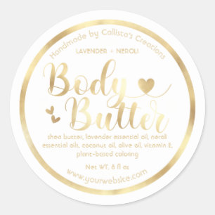 Gold Foil White Hearts Border Shea Body Butter Classic Round Sticker