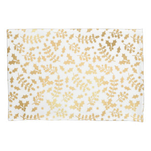 Gold Foil & White Holly Winter Christmas Pillowcase