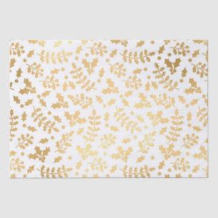 Gold Foil & White Holly Winter Christmas Tissue Paper