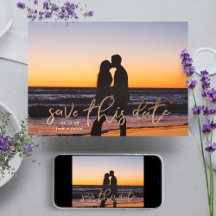 Gold Foil White Photo Calligraphy Save the Date