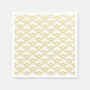 Gold Foil White Scalloped Shells Pattern Napkin