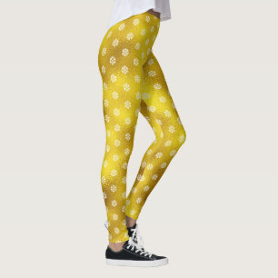Gold foil white snowflake pattern holiday modern leggings