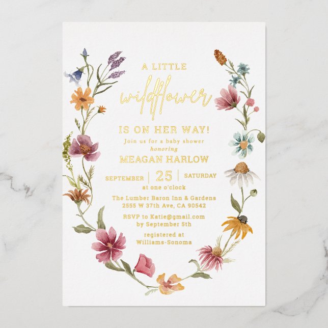 Gold Foil Wildflower Girl Baby Shower (Front)