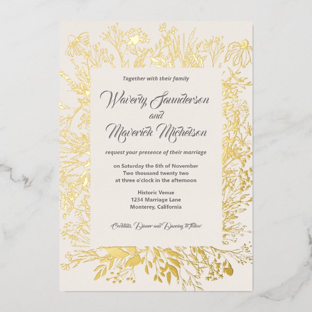 Gold Foil Wildflower Greenery Cream Wedding (Front)