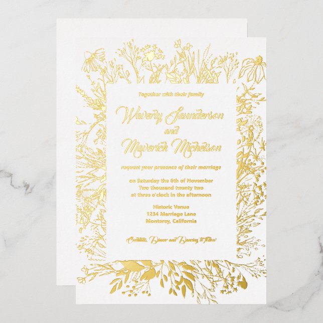 Gold Foil Wildflower Greenery Wedding (Front/Back)