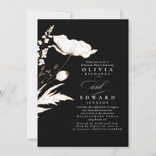 Gold Foil Wildflowers Black Rehearsal Dinner Invitation