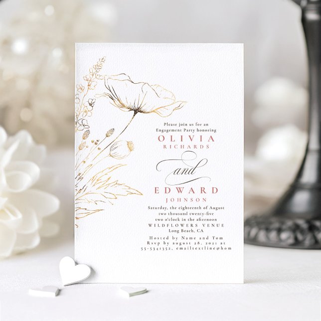 Gold Foil Wildflowers Dusty Pink Engagement Party Invitation (Wildflowers Engagement Party Invitations)