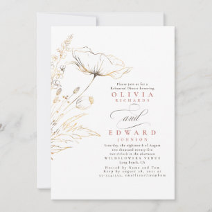 Gold Foil Wildflowers Dusty Pink Rehearsal Dinner Invitation