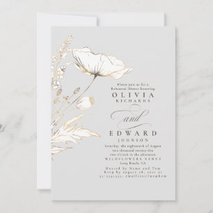 Gold Foil Wildflowers Light Grey Rehearsal Dinner Invitation