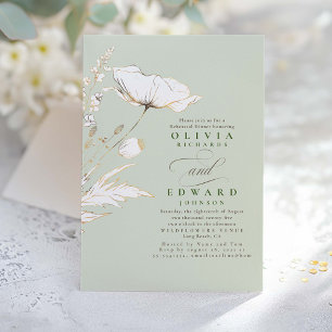 Gold Foil Wildflowers Sage Green Rehearsal Dinner Invitation