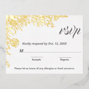 Gold Foil Wildflowers Wedding RSVP  Foil Holiday Postcard