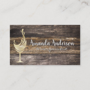 Gold Foil Wine Glass Splash   Wooden Board Business Card