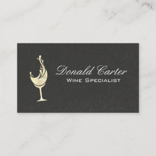 Gold Foil Wine Splash   Black Texture Marble Business Card