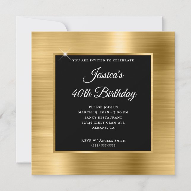 Gold Foil with Black Overlay 40th Birthday Invitation (Front)