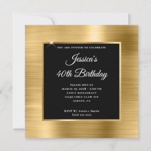 Gold Foil with Black Overlay 40th Birthday Invitation