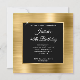 Gold Foil with Black Overlay 40th Birthday Invitation