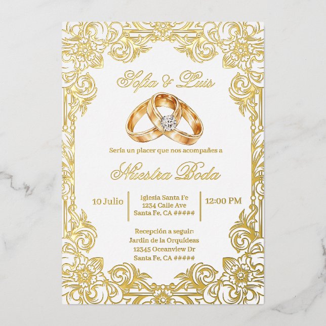 gold foil with frame Spanish wedding  (Front)