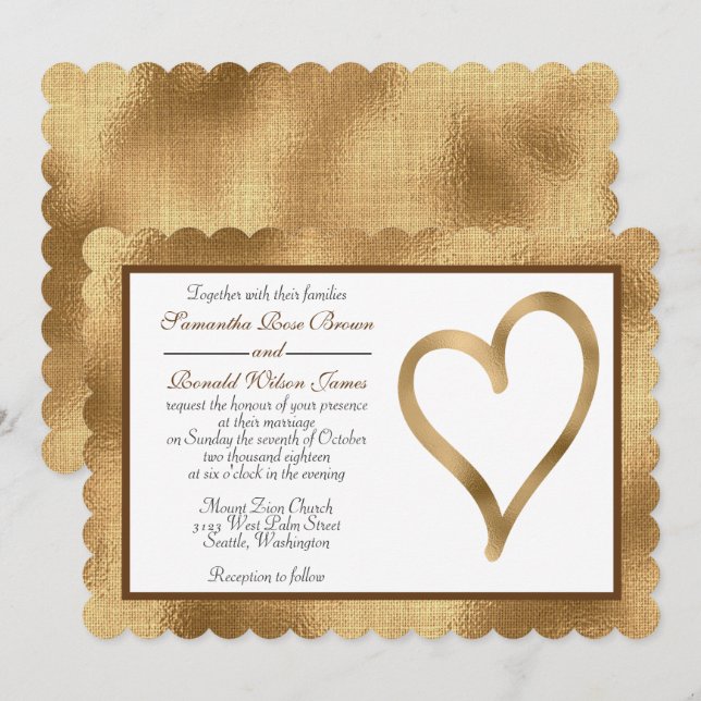 Gold foil with open heart wedding invitation (Front/Back)