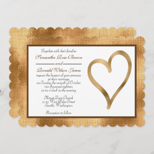 Gold foil with open heart wedding invitation