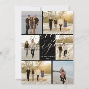 Gold Foil with Pink Plaid Merry and Bright  Holiday Card