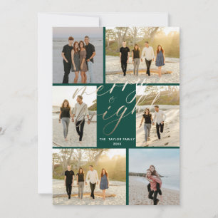 Gold Foil with Pink Plaid Merry and Bright Holiday Card