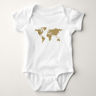 Gold Foil World Map Custom Moveable Heart Location Baby Bodysuit