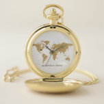 Gold Foil World Map Custom Moveable Heart Location Pocket Watch<br><div class="desc">Gold Foil World Map Custom Moveable Heart Location just click the customise further link to position your heart ~ Check my shop to see the entire collection for this design!</div>