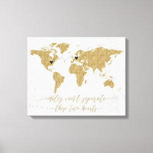 Gold Foil World Map Miles Can't Separate Canvas Print
