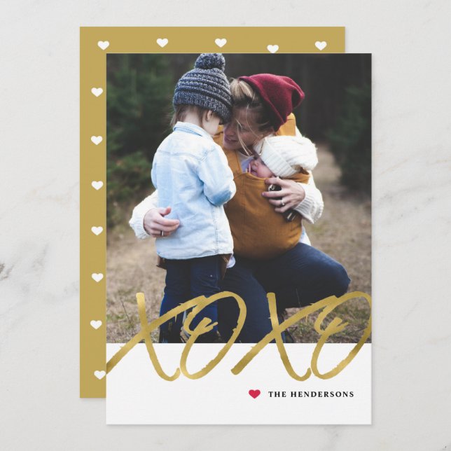 Gold Foil XOXO Valentine Day Photo Card (Front/Back)