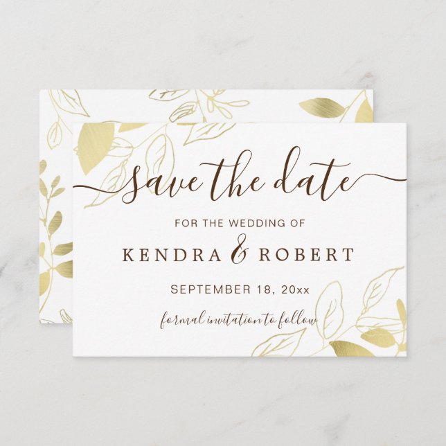 Gold Foliage Botanical Wedding Save the Date (Front/Back)