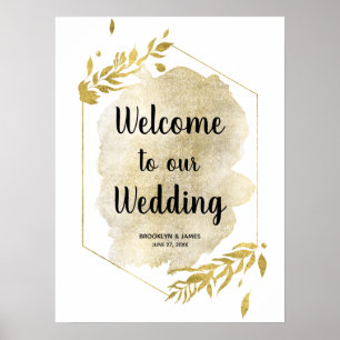 Gold Foliage Effect Wedding Reception Sign 18x24