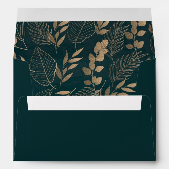 Gold Foliage Forest Green return address Envelope (Back (Bottom))