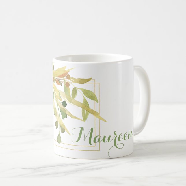 Gold Foliage Framed Name Coffee Mug (Front Right)