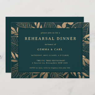 Gold Foliage Green Rehearsal Dinner Invitation
