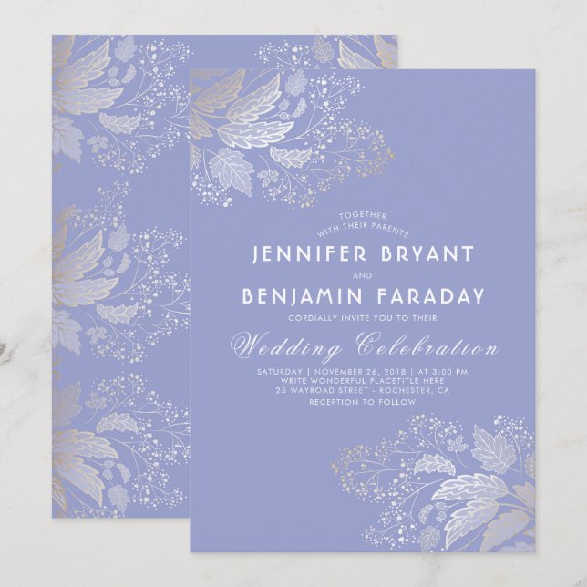 Gold Foliage Lavender Purple Elegant Wedding Invitation (Front/Back)