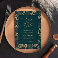 Gold Foliage Leaf Save the Date Invitation